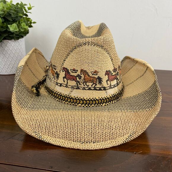 Rezgo Tipo Western Straw Hat Horse Theme Made in Mexico - Picture 4 of 11